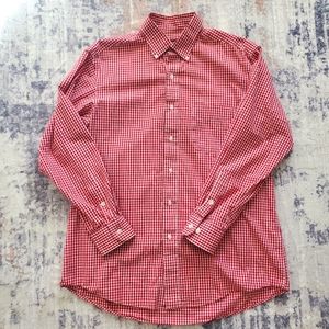 Club Room Mens Red & white gingham plaid or checkered button down sz 16 32/33 Lg